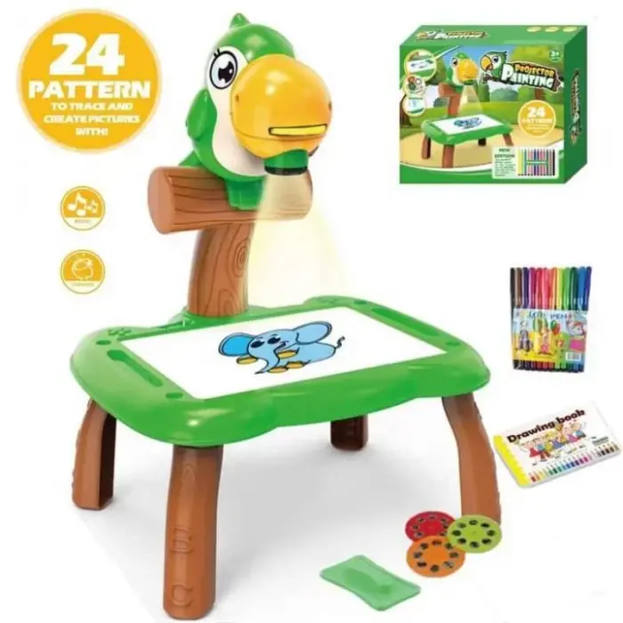 Gyermek rajzasztal kivetítővel – Oktató készlet filctollakkal, sablonokkal és zenefunkcióval [3]