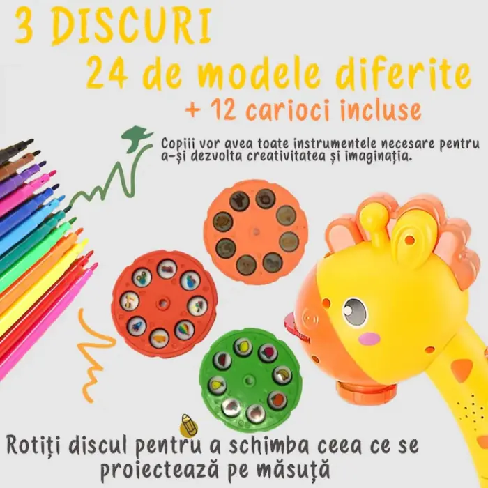 Gyermek rajzasztal kivetítővel – Oktató készlet filctollakkal, sablonokkal és zenefunkcióval [4]