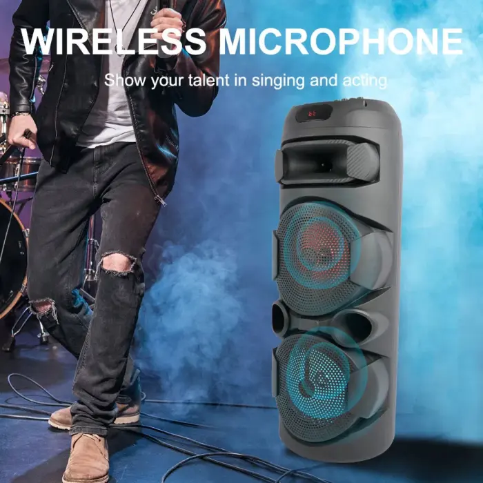 Hordozható hangszóró – 400W PMPO, Bluetooth, 8 hüvelykes hangszóró, digitális kijelző és erőteljes hangzás bulikhoz és karaoke-hoz [7]