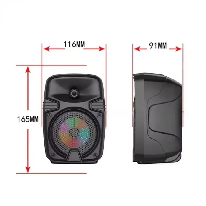 Hordozható hangszóró, 50W PMPO, Bluetooth, FM rádió, USB, LED világítás, 1200mAh akkumulátor, 2-4 órás üzemidő, kompakt méretek, ideális utazáshoz és bulikhoz [3]