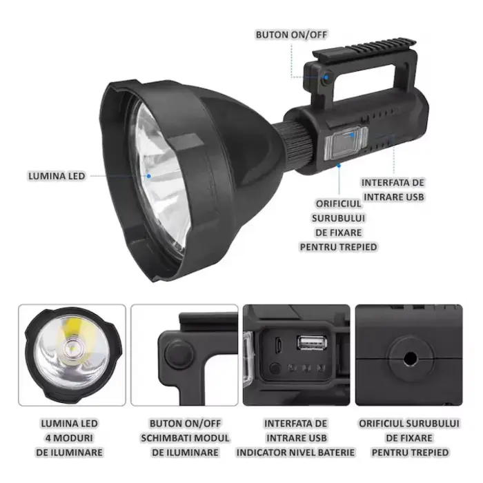 Hordozható LED lámpa állvánnyal, powerbank funkcióval, USB töltéssel, 4 világítási móddal, vízálló [7]