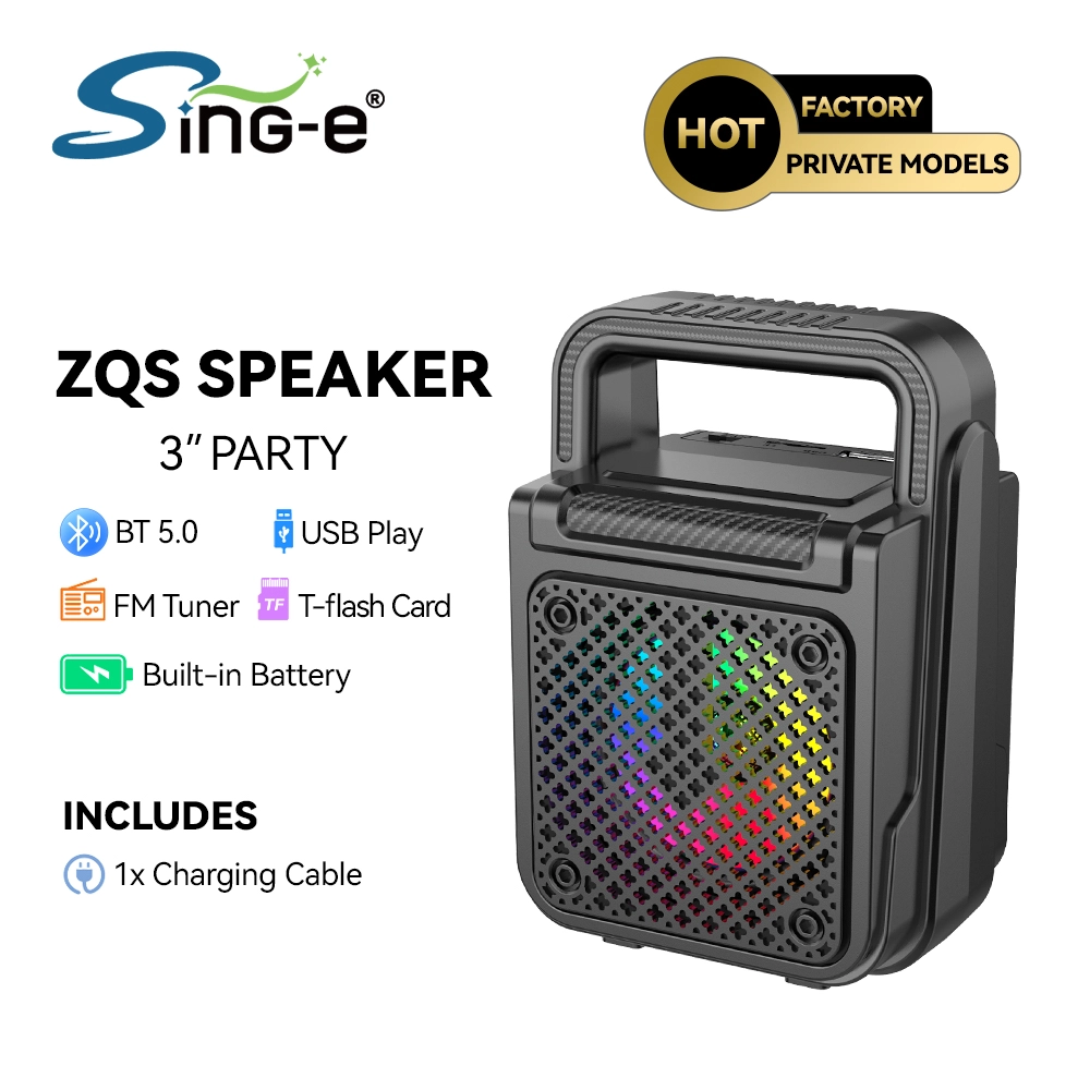 Hordozható vezeték nélküli Bluetooth hangszóró 3W, 3” hangszóró RGB világítással, Bluetooth/USB/TF/FM/TWS, 3.7V 300 mAh akkumulátor, műanyag kivitel [2]
