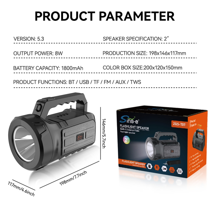Hordozható vezeték nélküli Bluetooth hangszóró napelemes panellel, 5W, 3” hangszóró, FM rádió, USB és TF, power bank funkcióval és beépített lámpával [6]