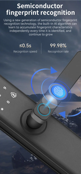 WiFi Okos Ajtózár, Biometrikus Ujjlenyomatos Nyitás, Jelszó és RFID Kártya, Alkalmazásvezérlés Felhőalapú Tárolással, Fa Ajtókhoz Kompatibilis, Modern és Biztonságos Kialakítás [2]