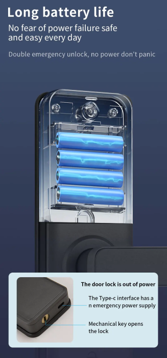 WiFi Okos Ajtózár, Biometrikus Ujjlenyomatos Nyitás, Jelszó és RFID Kártya, Alkalmazásvezérlés Felhőalapú Tárolással, Fa Ajtókhoz Kompatibilis, Modern és Biztonságos Kialakítás [4]