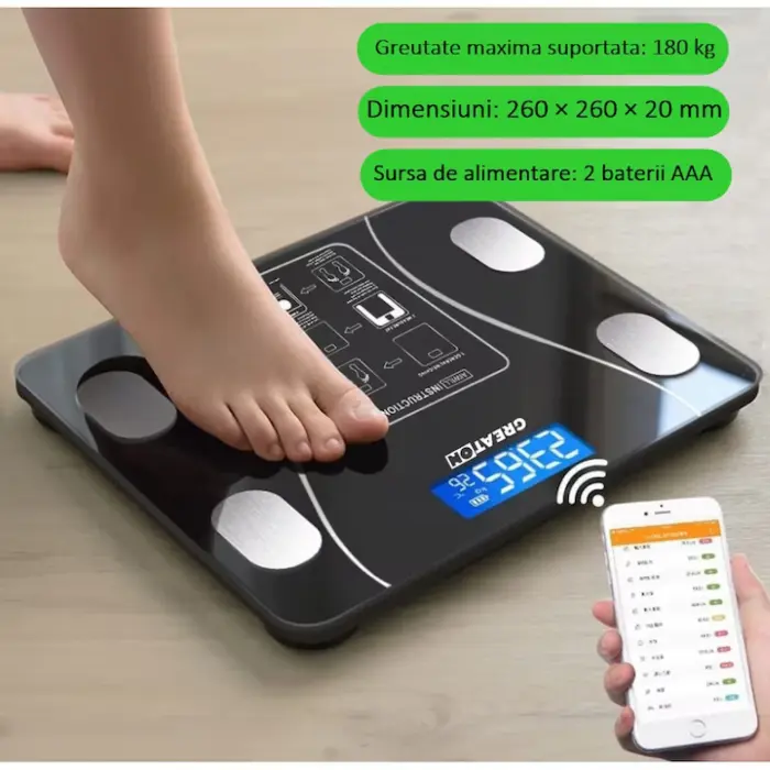 Intelligens digitális személyi mérleg testelemzéssel és telefonos alkalmazással, Bluetooth, 13 funkció [2]