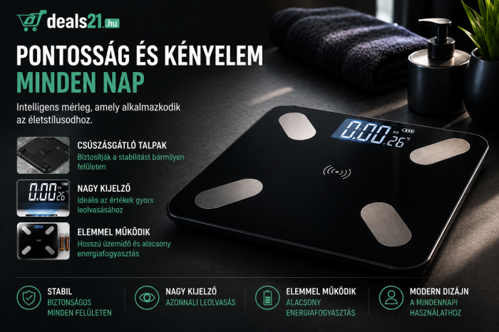 Intelligens digitális személyi mérleg testelemzéssel és telefonos alkalmazással, Bluetooth, 13 funkció [5]