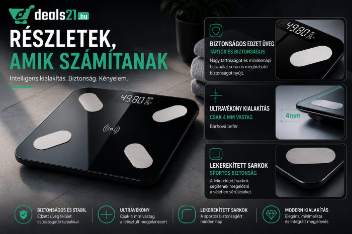 Intelligens digitális személyi mérleg testelemzéssel és telefonos alkalmazással, Bluetooth, 13 funkció [8]