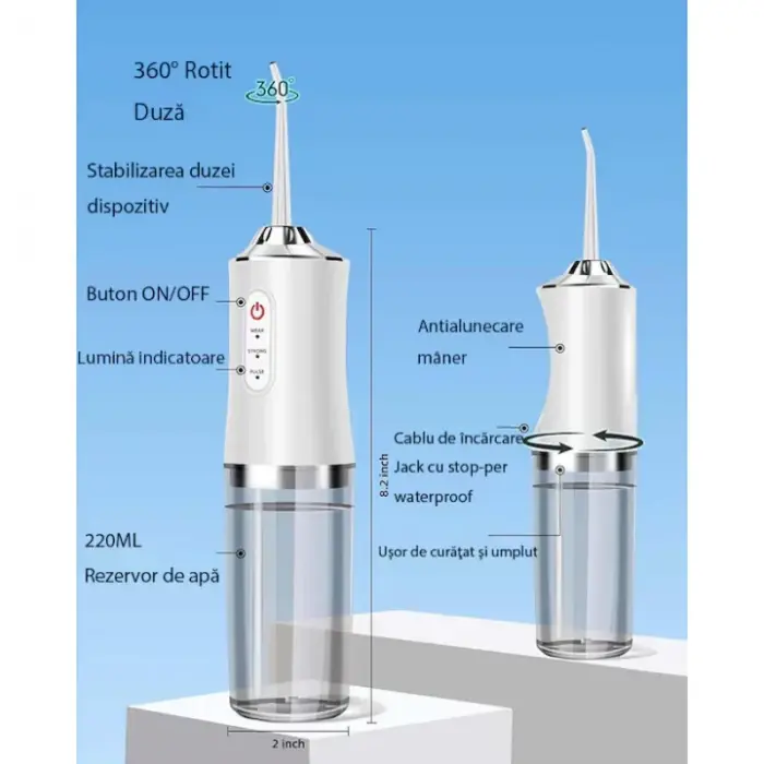 Hordozható szájzuhany | 3 tisztítási mód, 1500 pulzus/perc, 40–105 PSI, 4 db 360° fej, IPX7, alacsony zajszint [4]