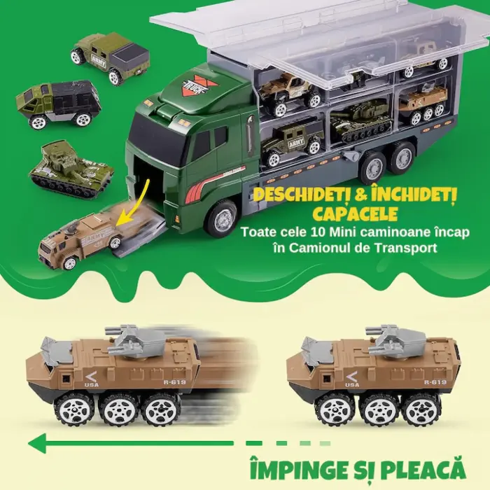 Játék teherautó utánfutóval 12 darabos készlet – Pull-back, súrlódás és nyitható ajtók funkcióval, 3–7 éves gyerekeknek [6]