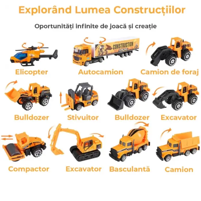 Játék teherautó utánfutóval 12 darabos készlet – Pull-back, súrlódás és nyitható ajtók funkcióval, 3–7 éves gyerekeknek [7]