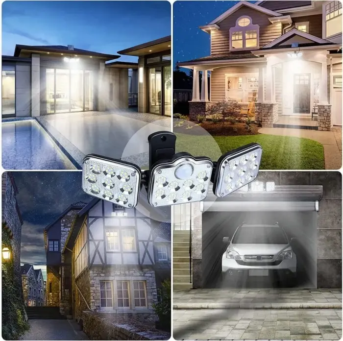 Kültéri Napelemes Lámpa 138 LED-del, PIR Mozgásérzékelővel, 3 Fénymód, 2400 mAh Akkumulátor, 360° Világítás 3 Állítható Fejjel [2]