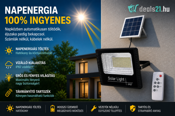 2 x Kültéri napelemes lámpa 200 W, 54 SMD LED reflektor, távirányítóval és fényérzékelővel, beépített napelemes panel [3]