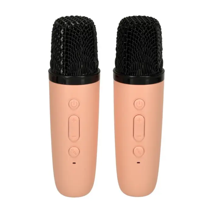 Karaoke Szett, 2 Mikrofon + Hordozható Hangszóró, Rózsaszín, 6W, LED Világítás, Hangváltás, Újratölthető Akkumulátor [6]