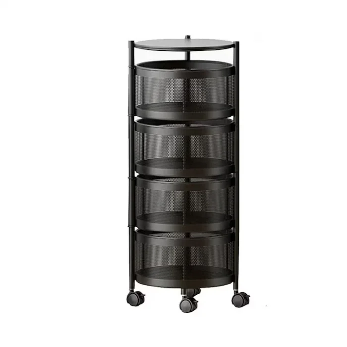 Kerek, univerzális fém polc – 3 vagy 4 perforált kosár, szénacél, görgős és forgatható kialakítás [6]