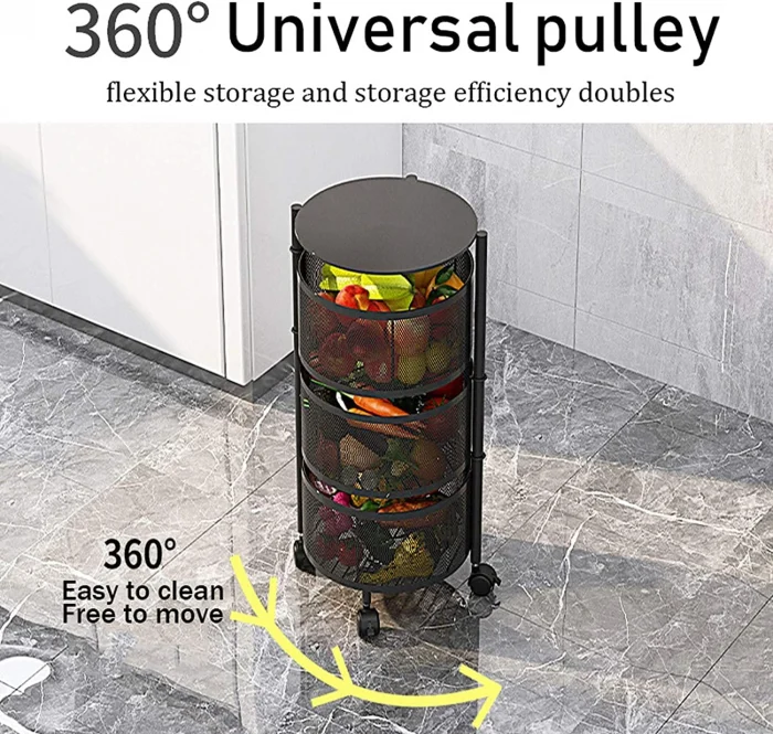 Kerek, univerzális fém polc – 3 vagy 4 perforált kosár, szénacél, görgős és forgatható kialakítás [11]