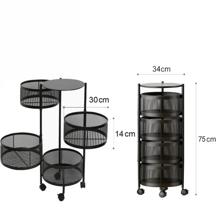 Kerek, univerzális fém polc – 3 vagy 4 perforált kosár, szénacél, görgős és forgatható kialakítás [4]