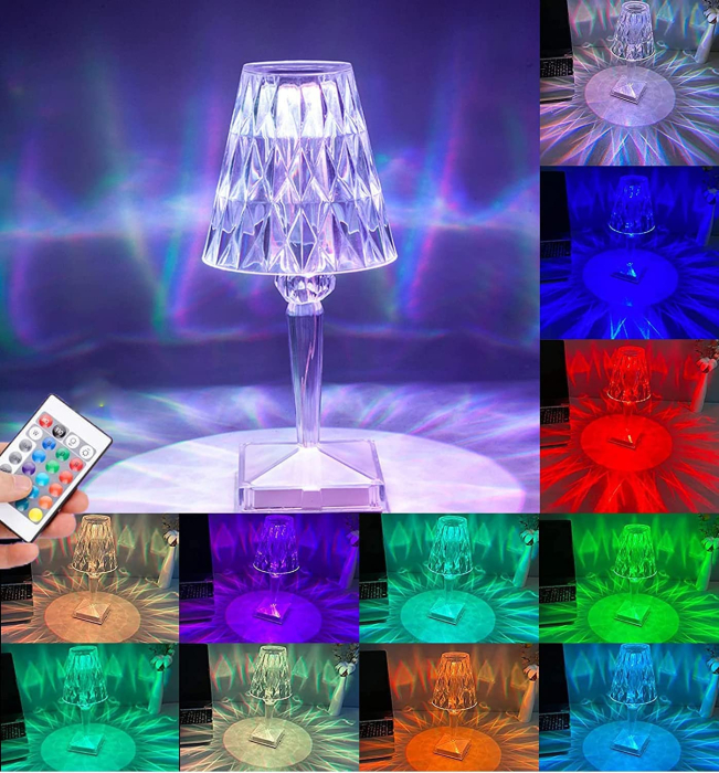 Kristály Hatású Hordozható LED Asztali Lámpa – RGB, Érintésvezérlés, 2000 mAh Újratölthető Akkumulátor [2]