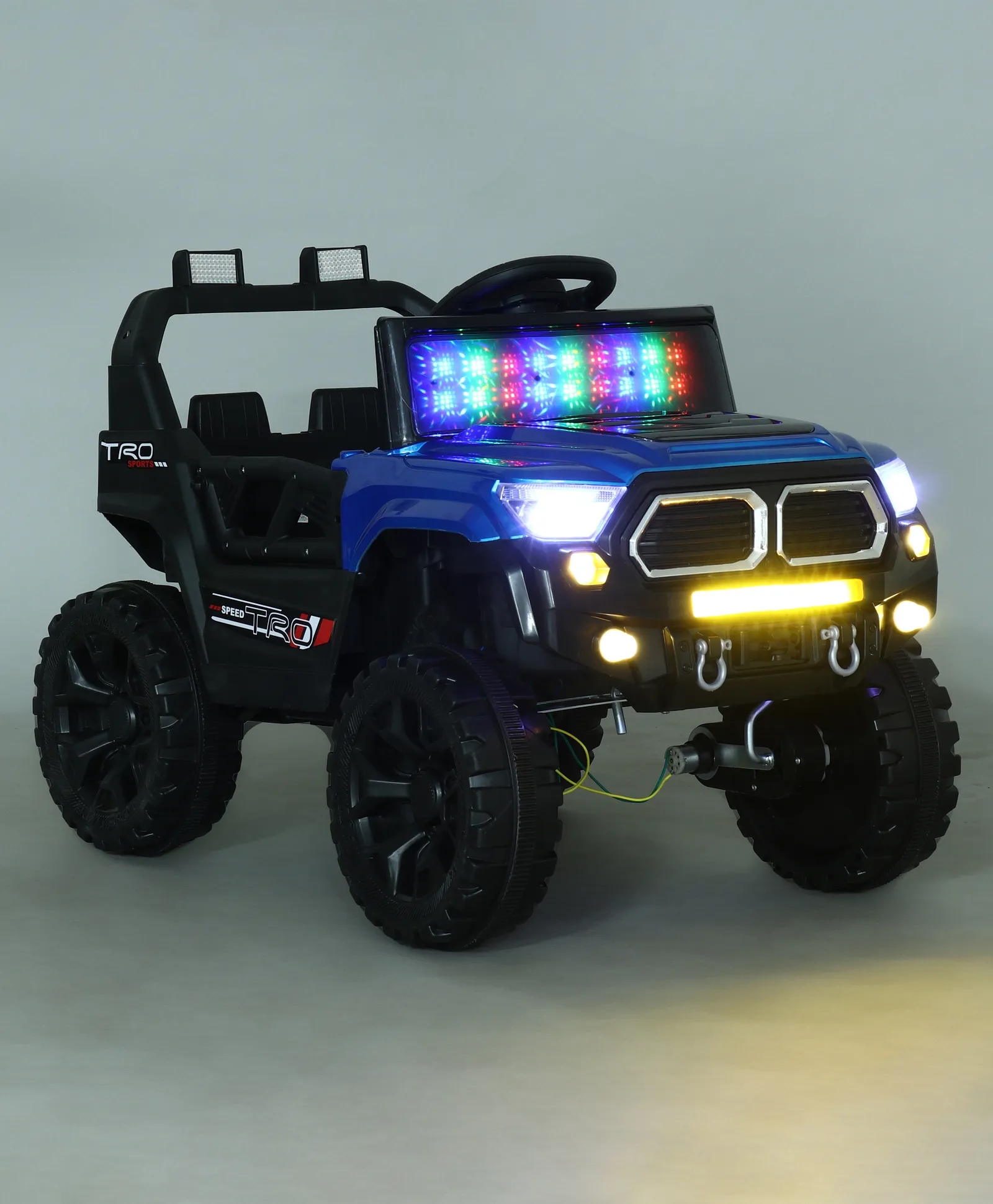 Gyermek elektromos autó Jeep, távirányítóval, Bluetooth és zene funkcióval, világító szélvédő, műanyag kerekek, 85×61×54 cm, kék [3]