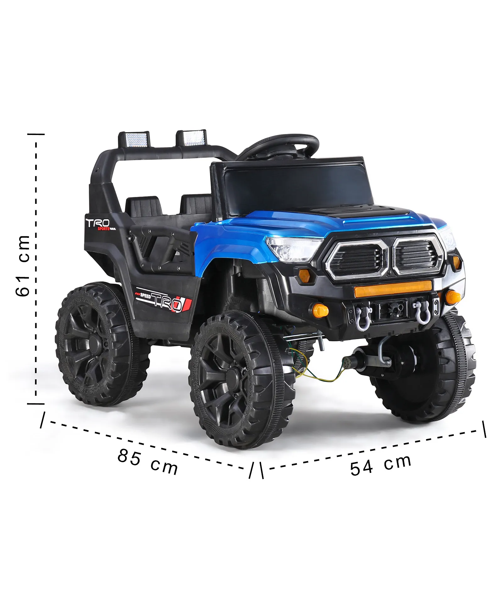 Gyermek elektromos autó Jeep, távirányítóval, Bluetooth és zene funkcióval, világító szélvédő, műanyag kerekek, 85×61×54 cm, kék [2]