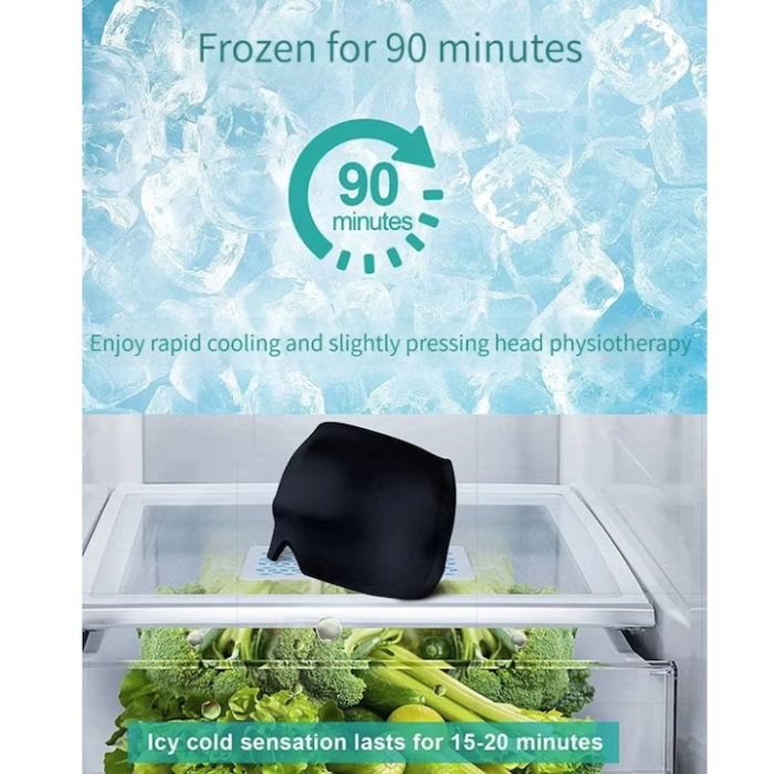 Migrénes fejmaszk hideg/meleg géllel, terápiás hatás fejfájás és feszültség ellen, univerzális méret, kényelmes anyag, fekete [9]