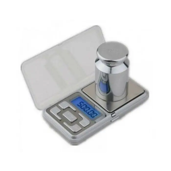 MH-500 zsebméretű ékszermérleg, 500 g, 0,1 g pontosság, TARE funkció, világító kijelző, ezüst szín [4]