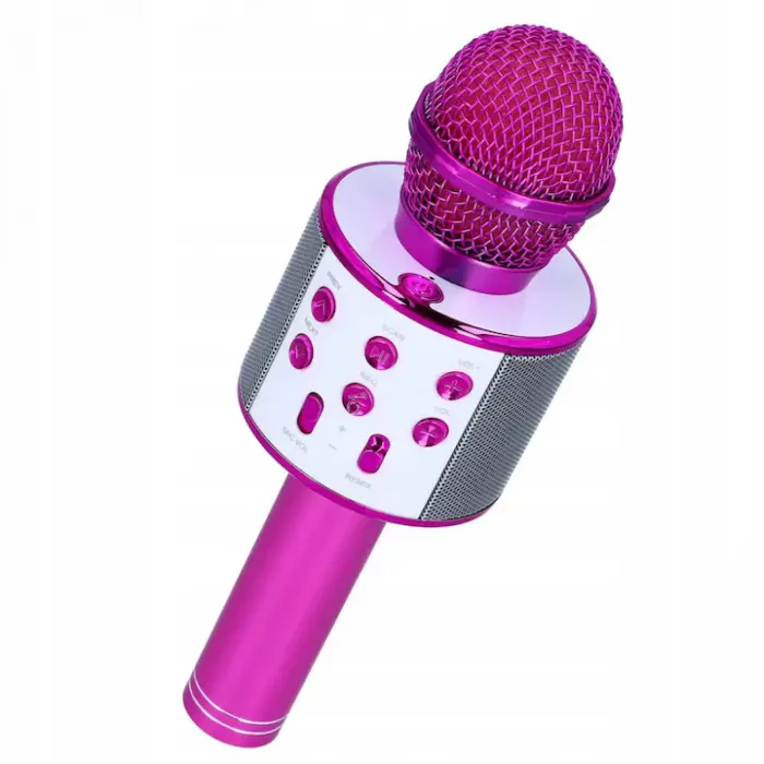 Vezeték nélküli karaoke mikrofon beépített Bluetooth hangszóróval, 6W teljesítmény, 2 hangszóró, echo/bass/treble vezérlés, hordozható kivitel [3]