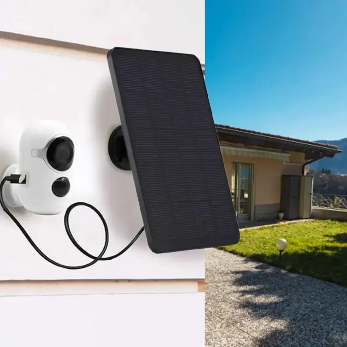 Mini Napelemes Fotovoltaikus Panel, 10W, 5V, Hordozható – Kamerákhoz és Telefon Töltéshez, 3m Kábel, Micro-USB és Type-C Adapter, Vízálló, Fekete, 175x120 mm [9]