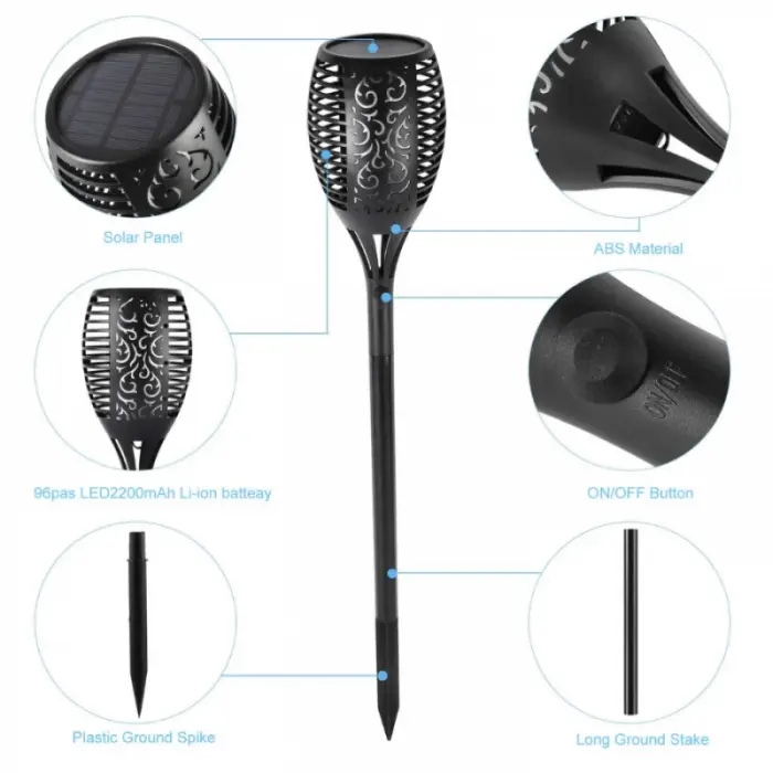 Napelemes Lánghatású Lámpa, 58 cm, 33 LED, Elegáns Kert Dizájn, 5W, Napelemes Töltés, 6–8 Órás Világítási Idő, 600mAh Ni-MH Akkumulátor, Ideális Udvarra, Teraszra és Kültéri Terekbe [4]