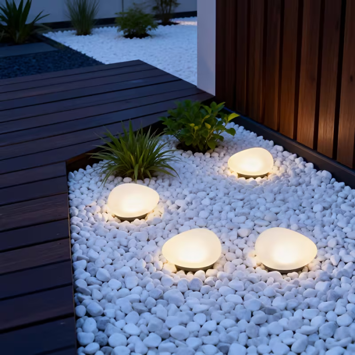 Napelemes LED Kerti Lámpa Kavics Formájú, Tojás Dizájn, 14 × 10 × 8 cm, Kerti Ösvények, Virágágyások és Kültéri Dekorációk Számára [3]