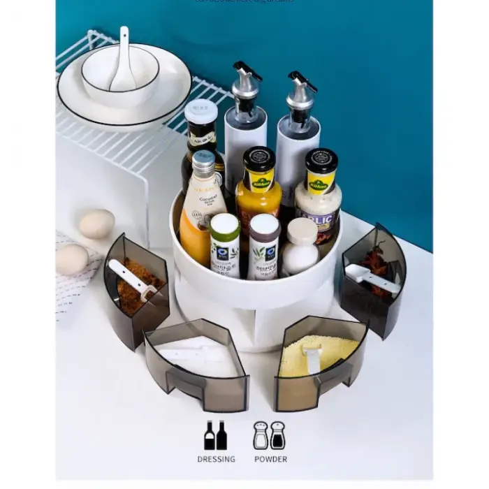 Forgatható konyhai rendszerező 4 fiókkal – kanálkákkal, kompakt kerek design, tartós műanyag [5]