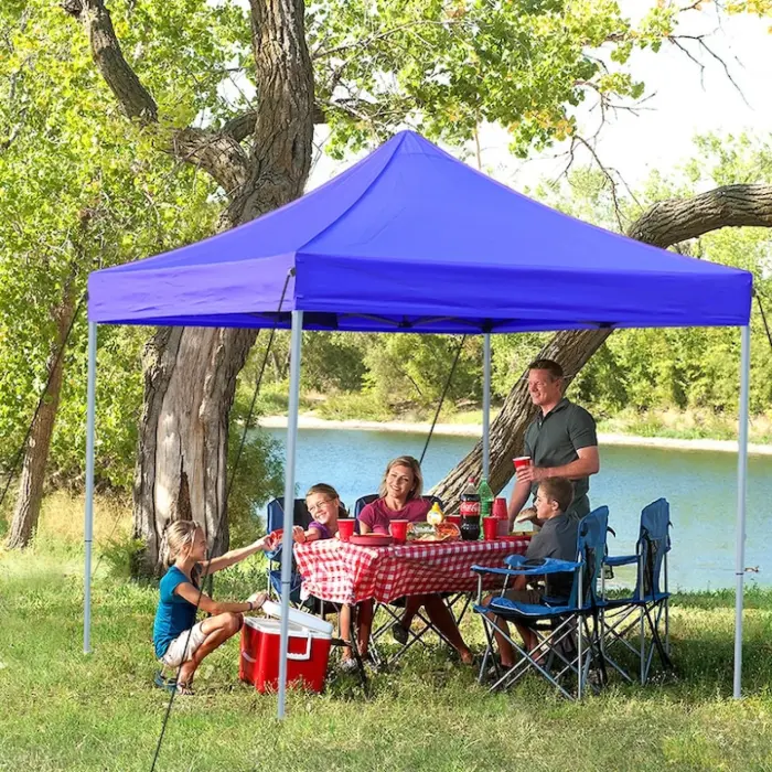Összecsukható Pavilon Sátor 14 kg, 3x3 m, Fém Váz, Vízálló Ponyva, Udvarra, Kertbe, Eseményekre, Kék [4]
