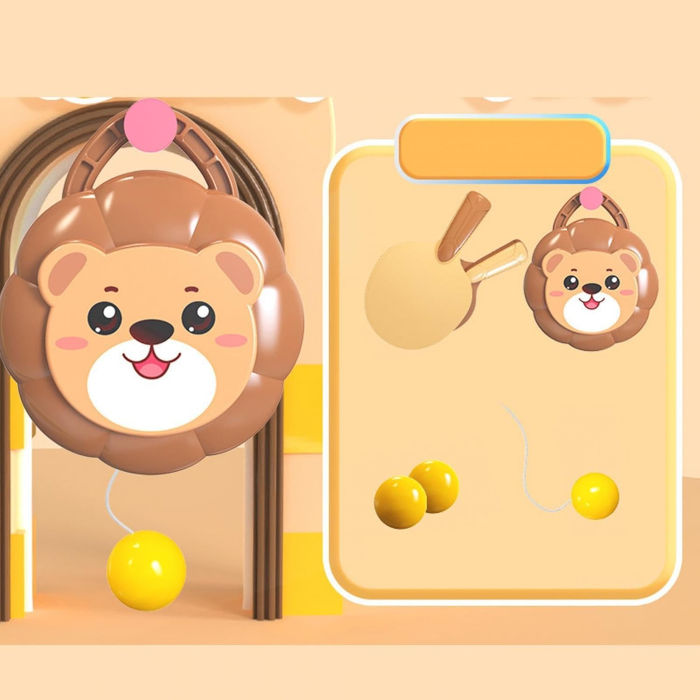 Gyermek tenisz ütő szett béka és oroszlán figurával, hordozható indoor edző készlet, környezetbarát anyag, 7×7×13 cm [3]