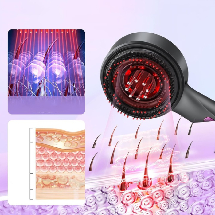 Elektromos hajkefe fejbőr masszázzsal, vörös LED fény, 3 üzemmód, olajadagoló, 3.7V 1400 mAh akkumulátor, hordozható, intelligens kikapcsolás [3]