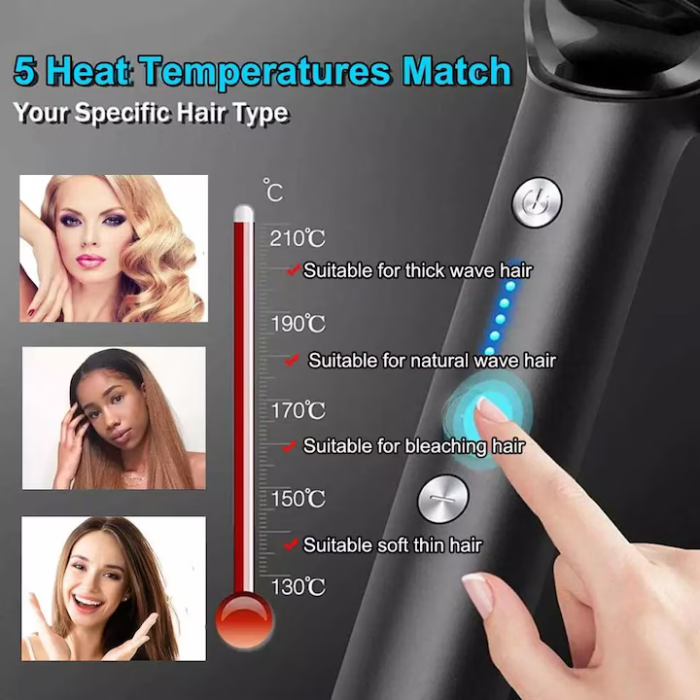 Elektromos Hajformázó és Hajkiegyenesítő Kefe, Piros/Fehér/Fekete/Zöld, Állítható Hőmérséklet 130–200°C, Dual Voltage 100–240V, 170 cm Kábel [7]