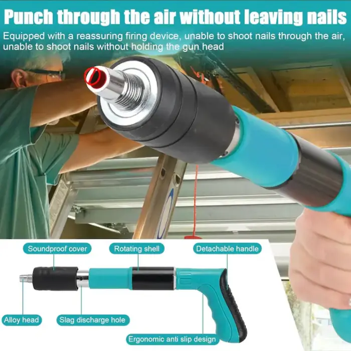 Pneumatikus és kézi szegecselő pisztoly készlet szögek rögzítéséhez, falhoz, mennyezethez, padlóhoz és fához, 7,3 cm kaliberrel kompatibilis, védőszemüveggel és hordtáskával [8]