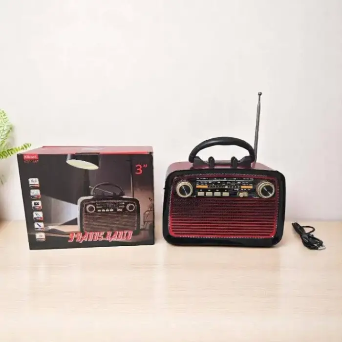 Radio portabil KTF-1467, AM/FM/SW, Bluetooth, USB, TF, baterie reîncărcabilă wireless, lanternă, design vintage, cablu inclus [2]
