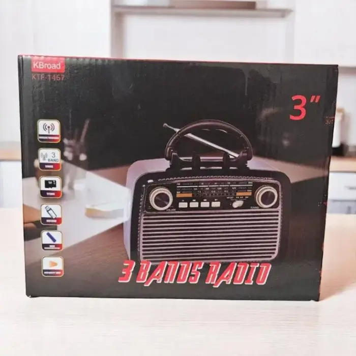 Radio portabil KTF-1467, AM/FM/SW, Bluetooth, USB, TF, baterie reîncărcabilă wireless, lanternă, design vintage, cablu inclus [3]