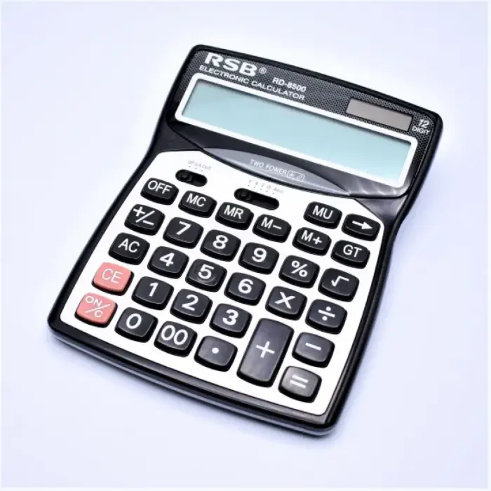 RD-8500 asztali számológép, nagy kijelző, nagy és csendes gombok, GT/%, M+/M− funkciók, napenergia + elem, ergonomikus kialakítás, 20x15 cm [3]