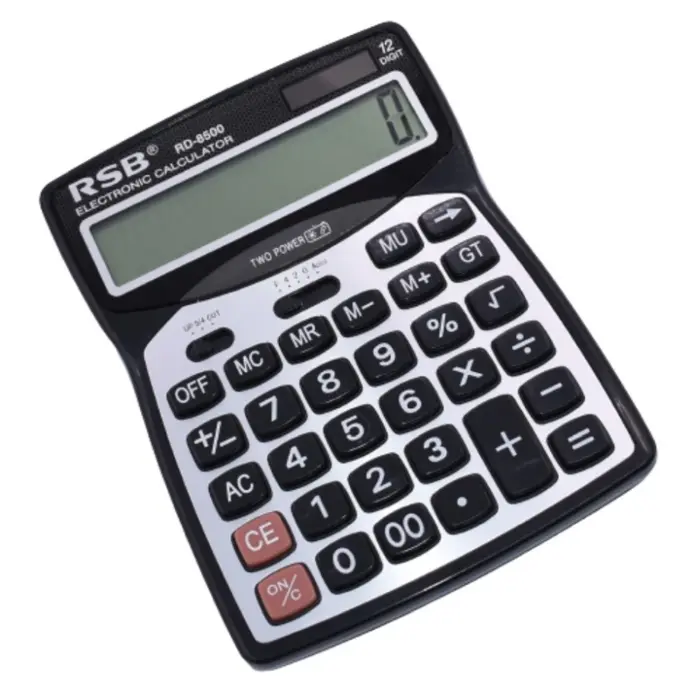 RD-8500 asztali számológép, nagy kijelző, nagy és csendes gombok, GT/%, M+/M− funkciók, napenergia + elem, ergonomikus kialakítás, 20x15 cm [5]