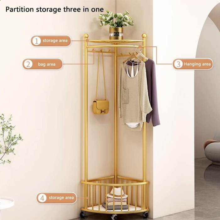 Sarok Ruhatartó Állvány Cipőtartó Polccal, Önálló Ruhasínnel, Kis Helyekre, Könnyű Összeszerelés, 30x41x160 cm [4]