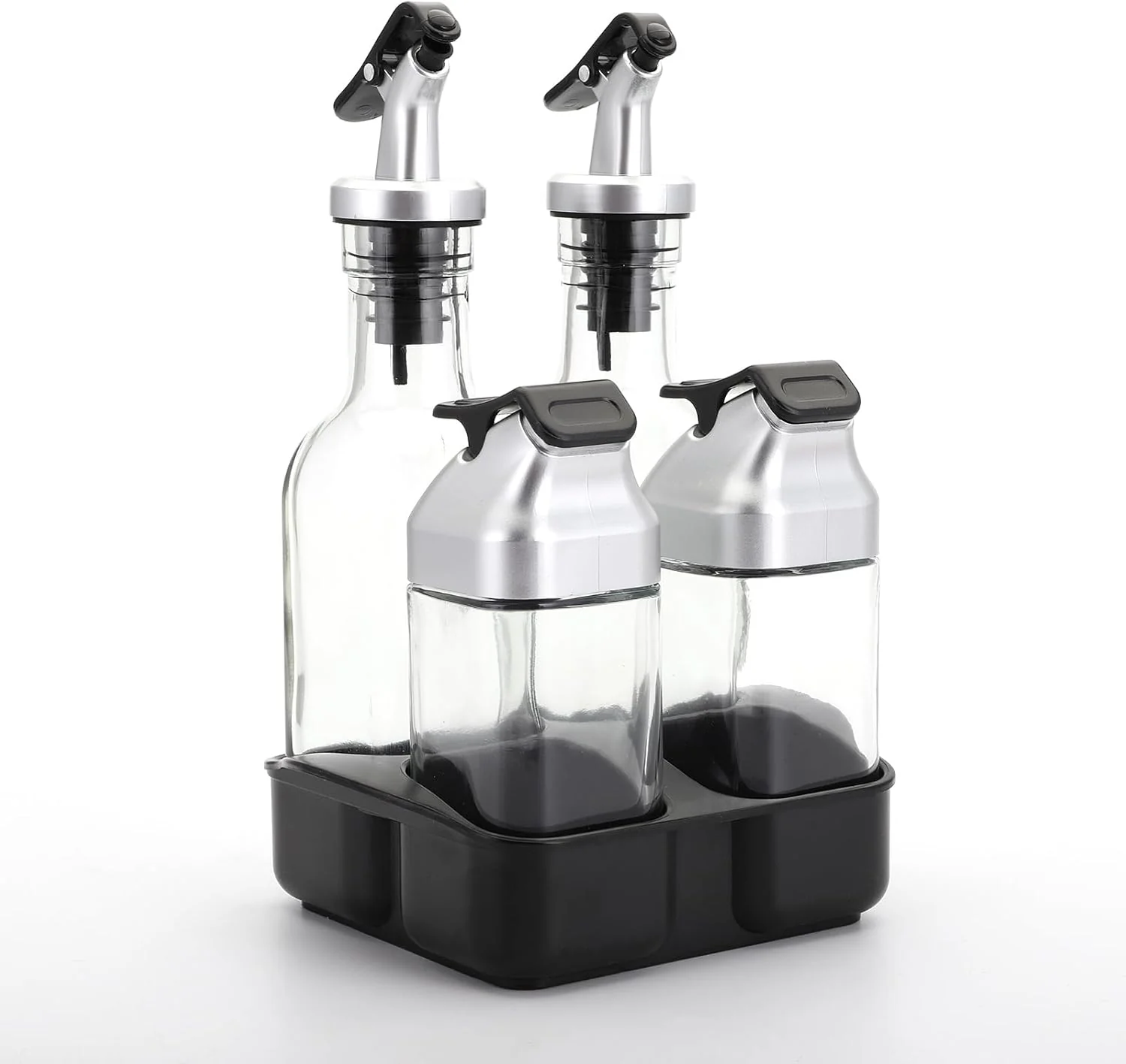 5 Részes Olaj- és Fűszertartó Készlet Állvánnyal, 2 x 150 ml és 2 x 80 ml Üveg Tartállyal, Olajhoz, Ecethez, Sóhoz és Borshoz, Elegáns Konyhai Kialakítás [4]