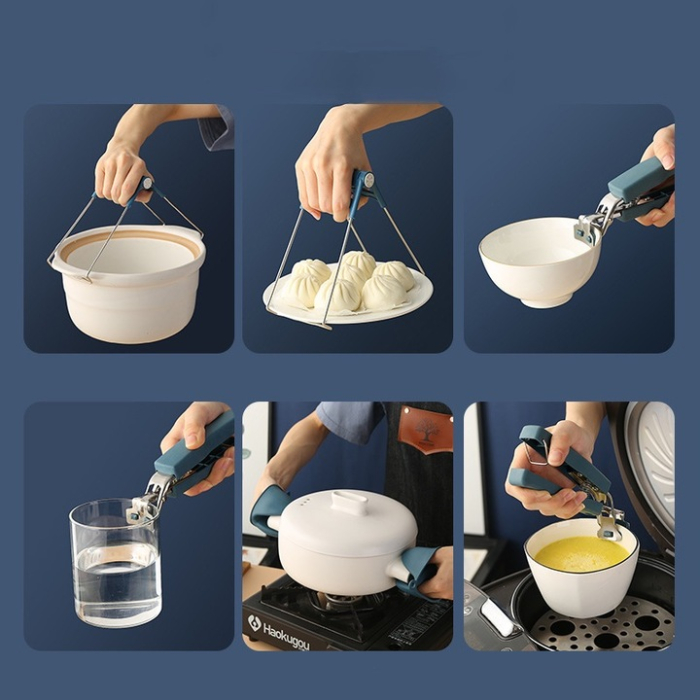 Konyhai eszközkészlet, szilikon csipesz és hőálló kesztyűk, rozsdamentes acél és ABS, forró edények biztonságos kezelésére [4]