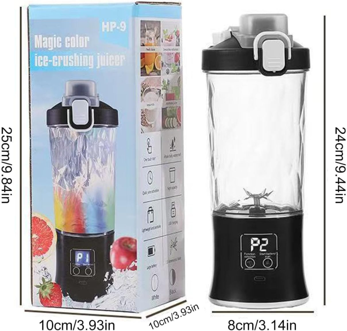 600 ml Multifunkciós Hordozható Gyümölcsprés, 1500 mAh Akkumulátor, USB Type-C Töltés, Gyors Aprítás, Kettős Funkciójú Pohár, LED Világítás [9]