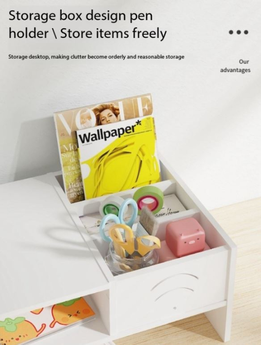 Fehér Laptop- és Monitorállvány, 10x20x49 cm, Beépített Tárolóhellyel, Ergonomikus Dizájn Modern Íróasztalhoz [2]