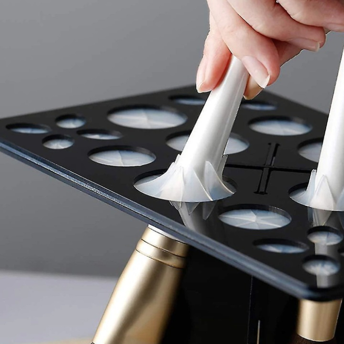 Sminkecset tartó 28 nyílással, összecsukható téglalap design, matt műanyag, kompakt és praktikus rendszerező [9]