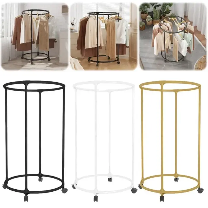 Kerek ruhatartó állvány görgőkkel – 130 cm rúddal, 40 kg teherbírás, krómozott rozsdamentes acél, elegáns arany dizájn [3]