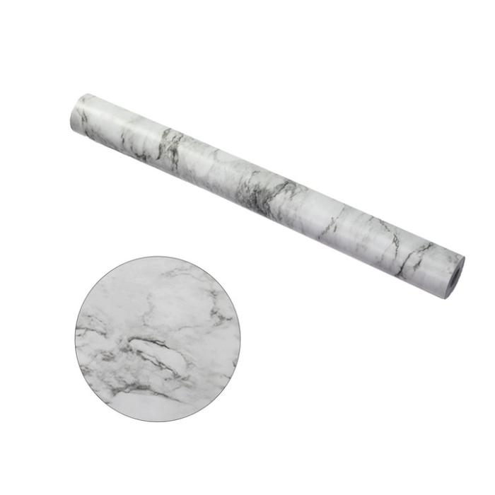 Öntapadós PVC tapéta fehér márvány mintával 60×300 cm, víz- és kopásálló, vastag és tartós, könnyű felhelyezés, falra és bútorra [3]