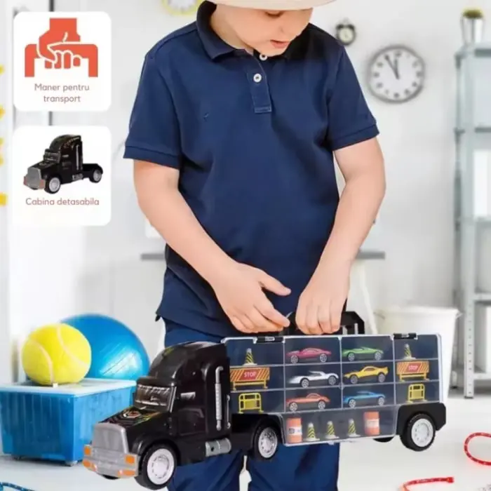 TIR teherautó utánfutó 17 darabos készlet – Interaktív játék fém és ABS műanyag elemekkel, 1:22 méretarány [4]