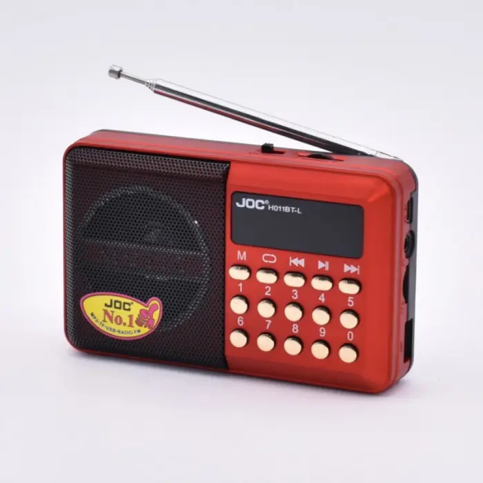 Újratölthető FM rádió USB-vel, Micro SD-vel és Aux csatlakozóval – kompakt és könnyen használható, tiszta hangzás, újratölthető akkumulátor, hordozható dizájn, otthoni vagy utazási használatra, piros/ [5]